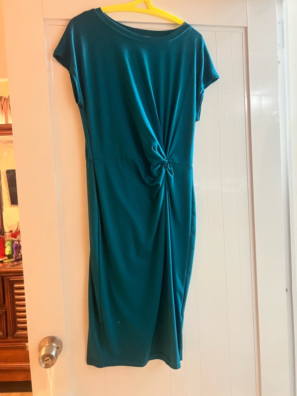 Teal Twist-Front Cap Sleeve Dress